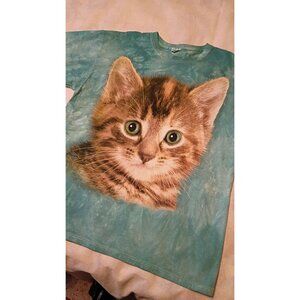 The Mountain Cat Print Green Tie-Dye T-Shirt Jerzees HiDensi-T Gildan L